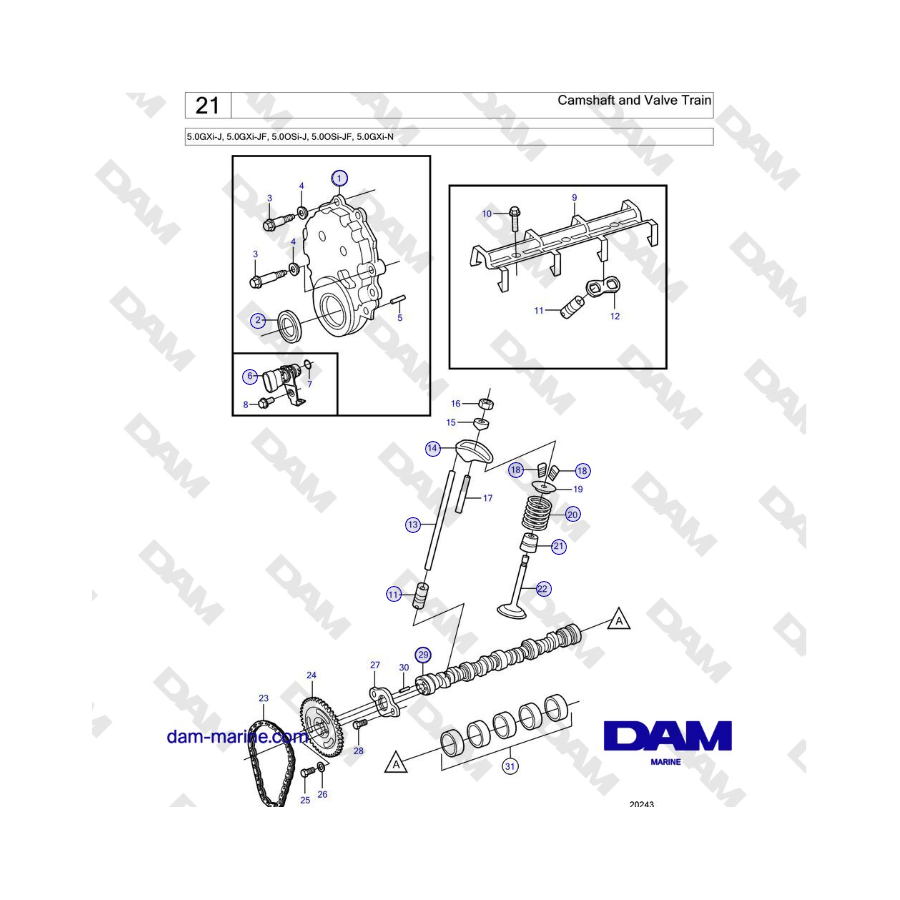 Volvo Penta 5.0GXi-J, 5.0GXi-JF, 5.0OSi-J, 5.0OSi-JF, 5.0GXi-N - Camshaft and Valve Train 