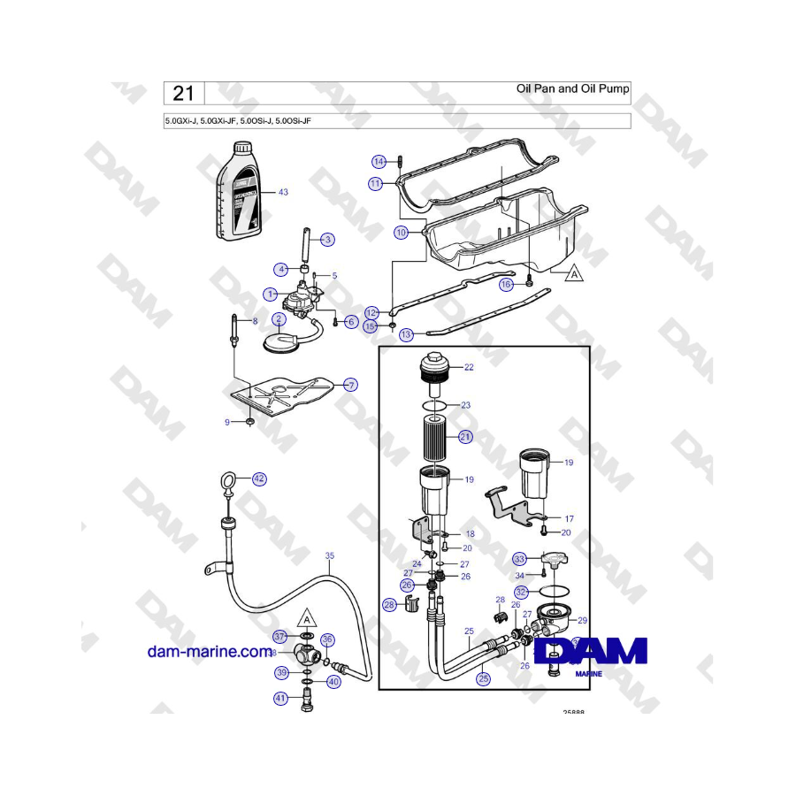 Volvo Penta 5.0GXi-J, 5.0GXi-JF, 5.0OSi-J, 5.0OSi-JF - Oil Pan and Oil Pump 