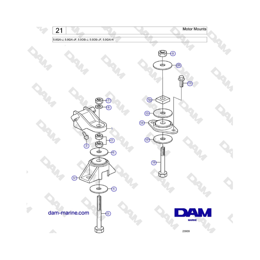 Volvo Penta 5.0GXi-J, 5.0GXi-JF, 5.0OSi-J, 5.0OSi-JF, 5.0GXi-N - Motor Mounts