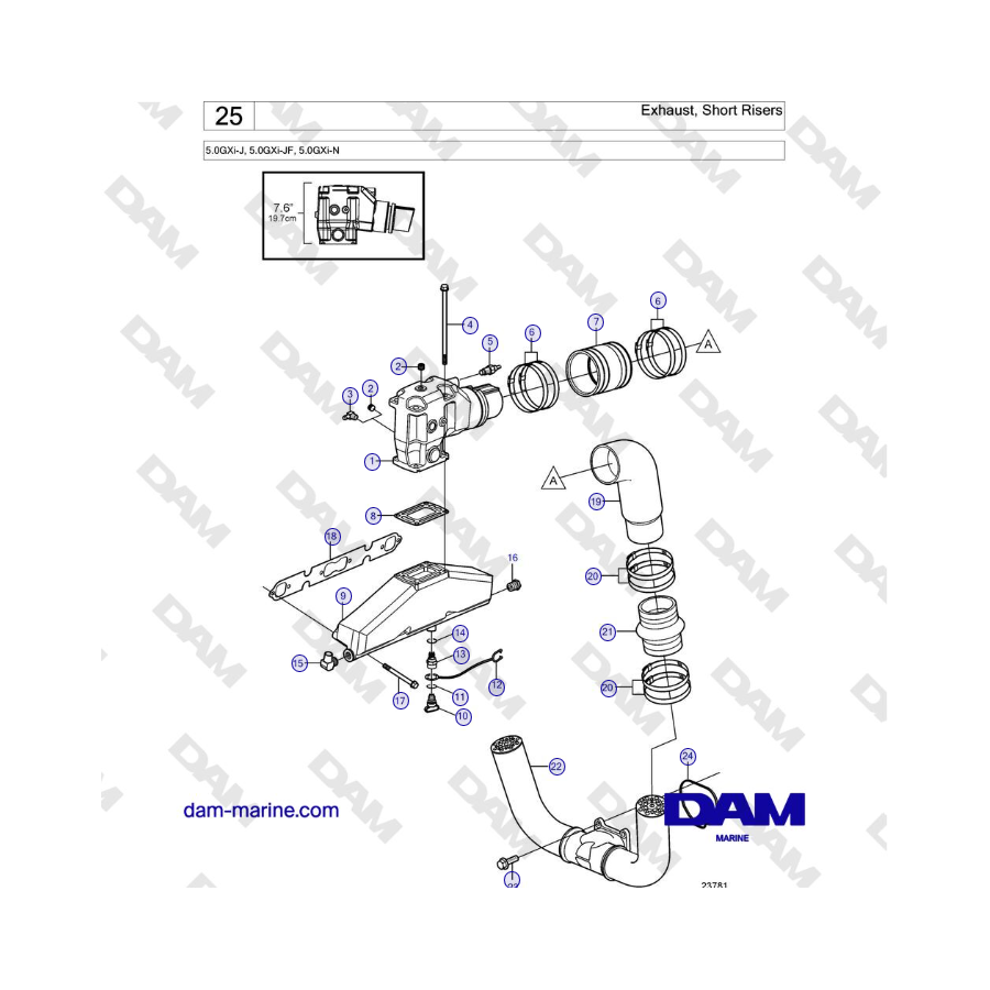 Volvo Penta 5.0GXi-J, 5.0GXi-JF, 5.0GXi-N - Exhaust, Short Risers