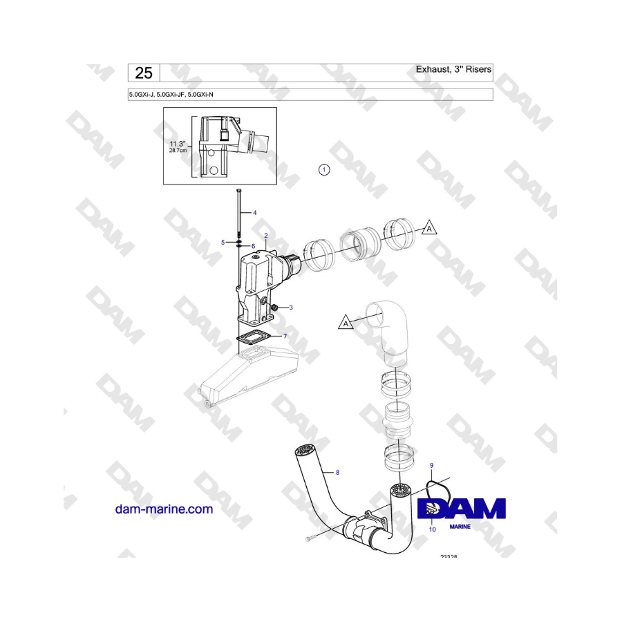 Volvo Penta 5.0GXi-J, 5.0GXi-JF, 5.0GXi-N - Exhaust, 3'' Risers