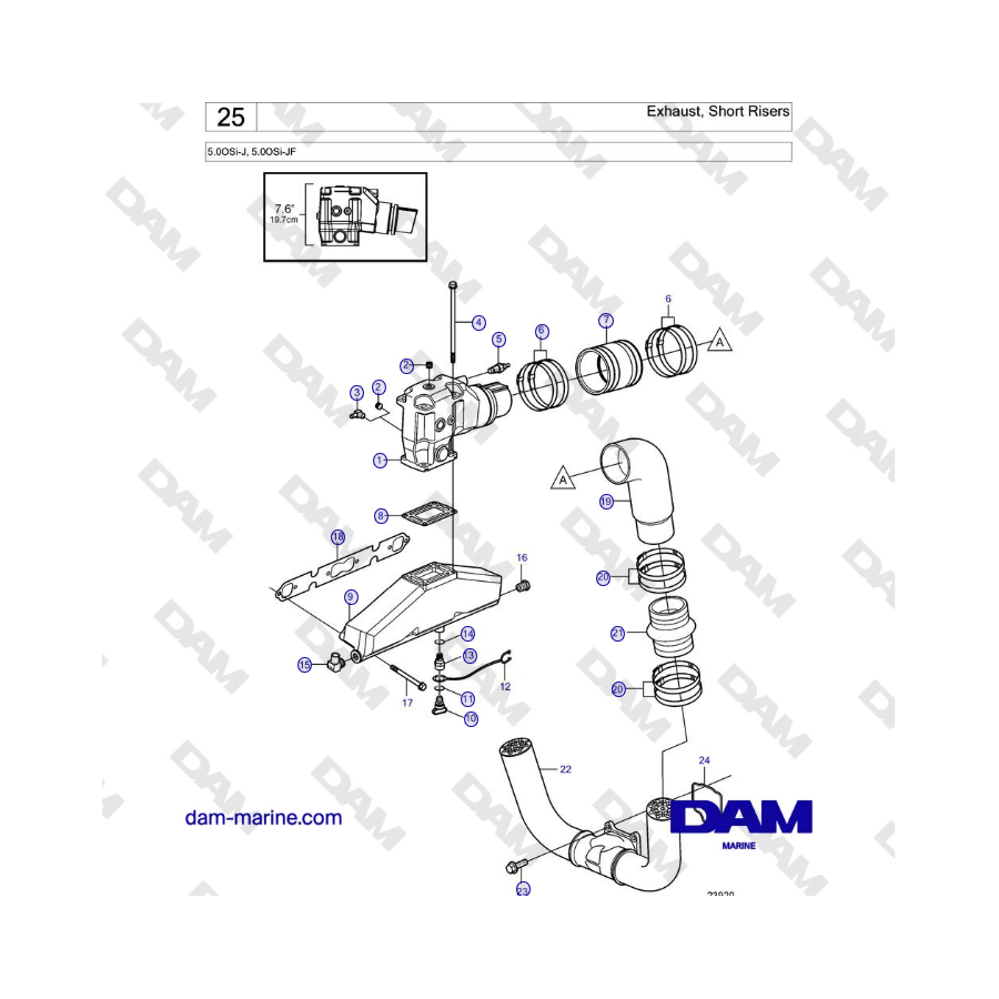 Volvo Penta 5.0OSi-J, 5.0OSi-JF - Exhaust, Short Risers