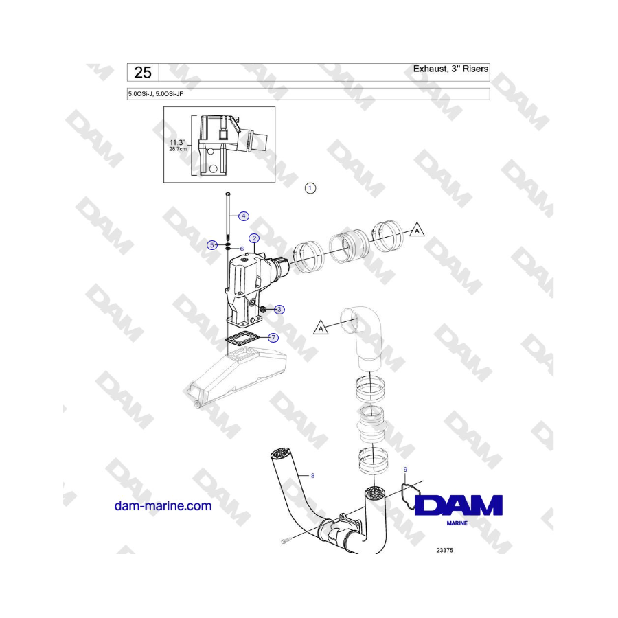 Volvo Penta 5.0OSi-J, 5.0OSi-JF - Exhaust, 3'' Risers