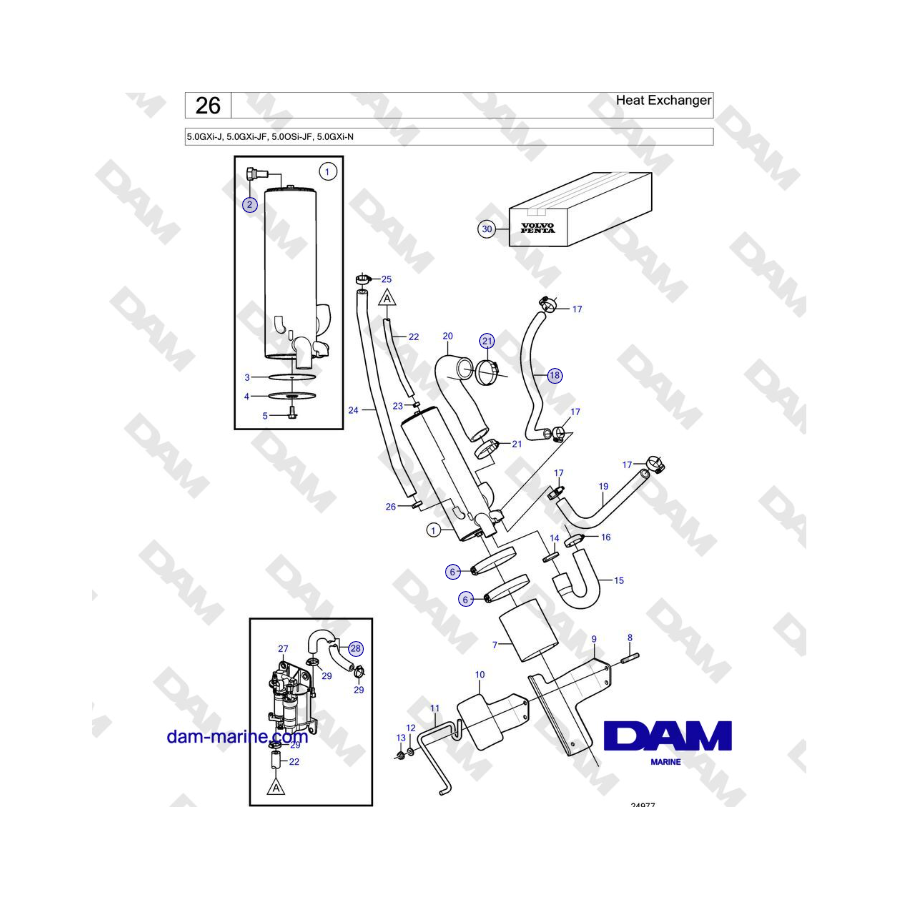 Volvo Penta 5.0GXi-J, 5.0GXi-JF, 5.0OSi-JF, 5.0GXi-N - Heat Exchanger