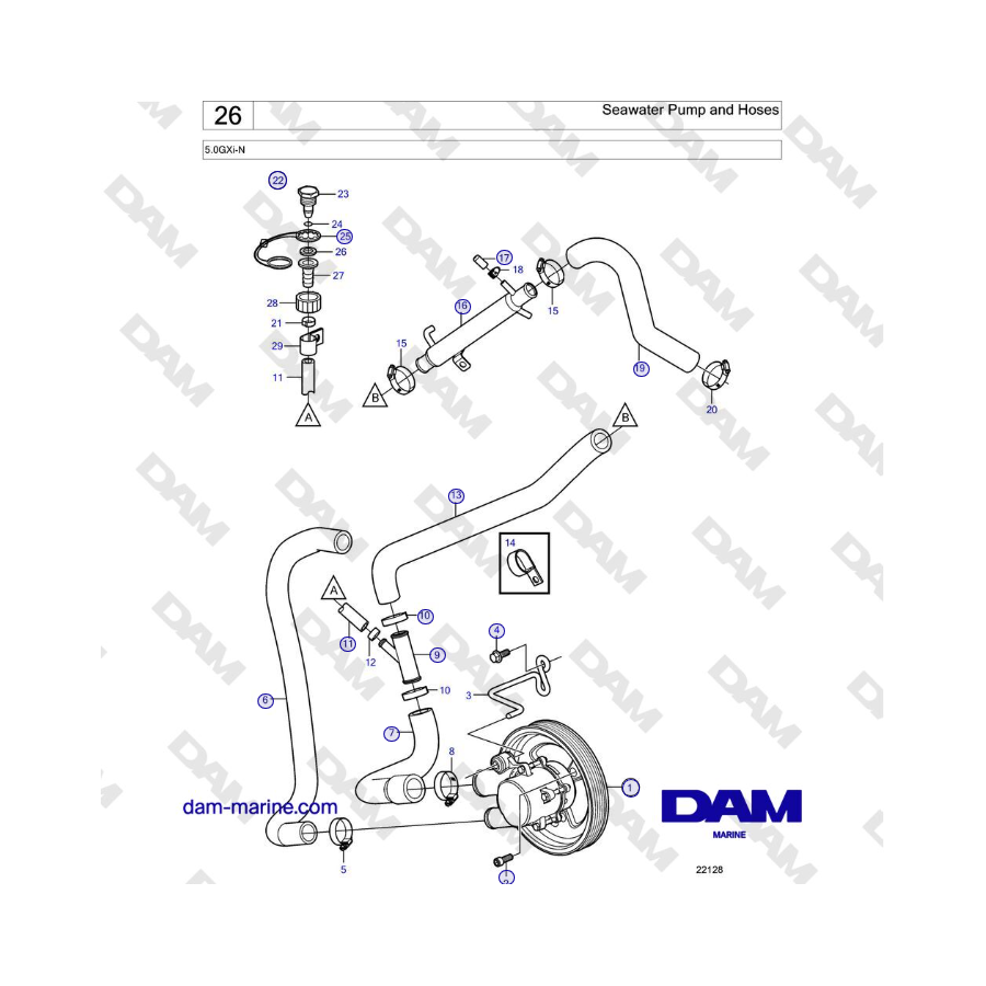 Volvo Penta 5.0GXi-N - Seawater Pump and Hoses 