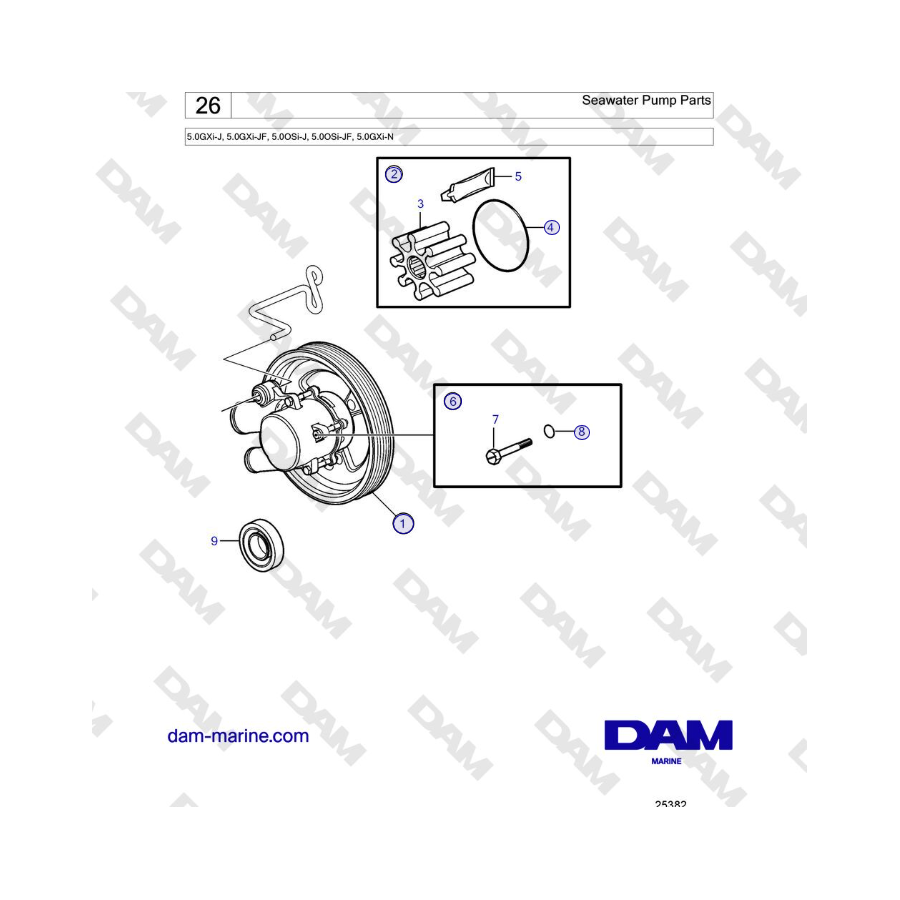 Volvo Penta 5.0GXi-J, 5.0GXi-JF, 5.0OSi-J, 5.0OSi-JF, 5.0GXi-N - Seawater Pump Parts