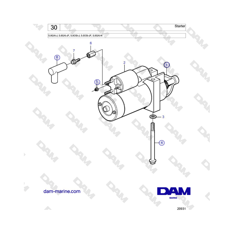 Volvo Penta 5.0GXi-J, 5.0GXi-JF, 5.0OSi-J, 5.0OSi-JF, 5.0GXi-N - Starter