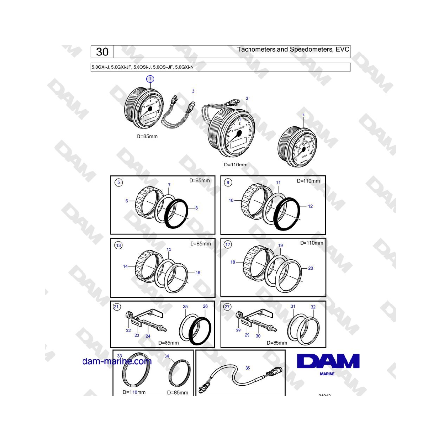 Volvo Penta 5.0GXi-J, 5.0GXi-JF, 5.0OSi-J, 5.0OSi-JF, 5.0GXi-N - Tachometers and Speedometers, EVC