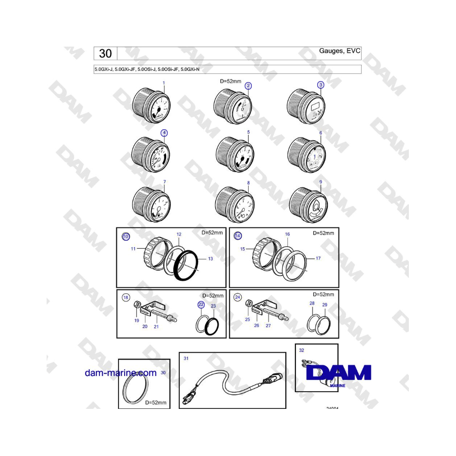 Volvo Penta 5.0GXi-J, 5.0GXi-JF, 5.0OSi-J, 5.0OSi-JF, 5.0GXi-N - Gauges, EVC