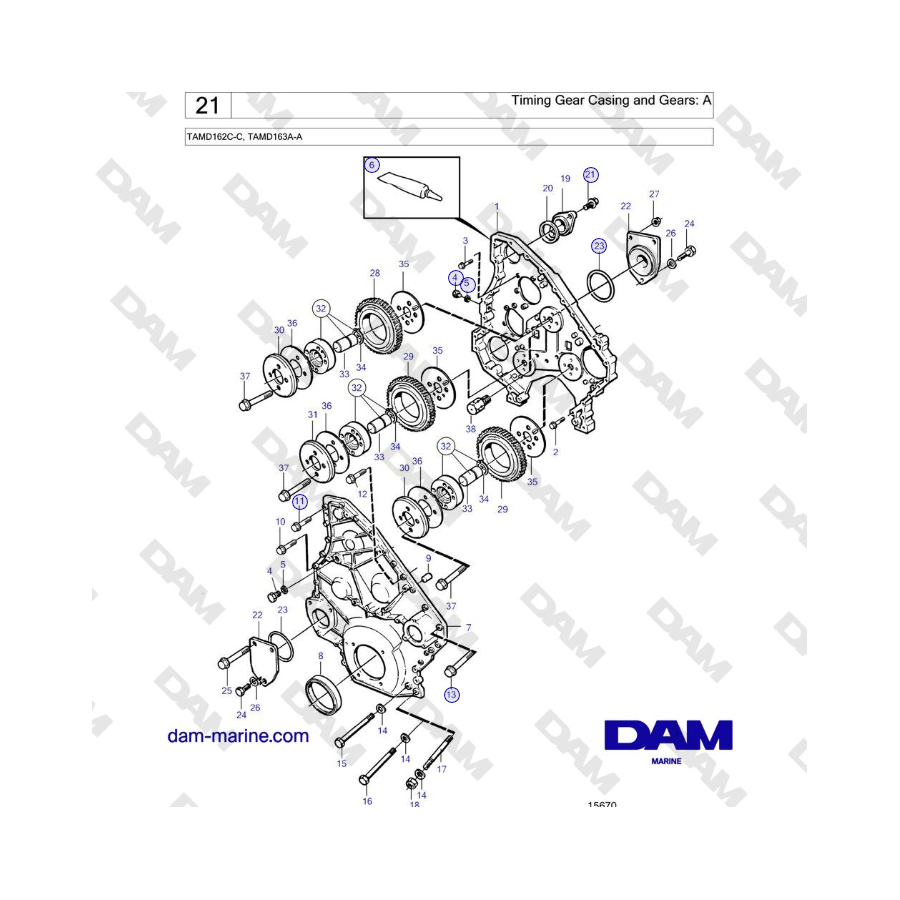 Volvo Penta TAMD162C-C, TAMD163A-A - Timing Gear Casing and Gears: A