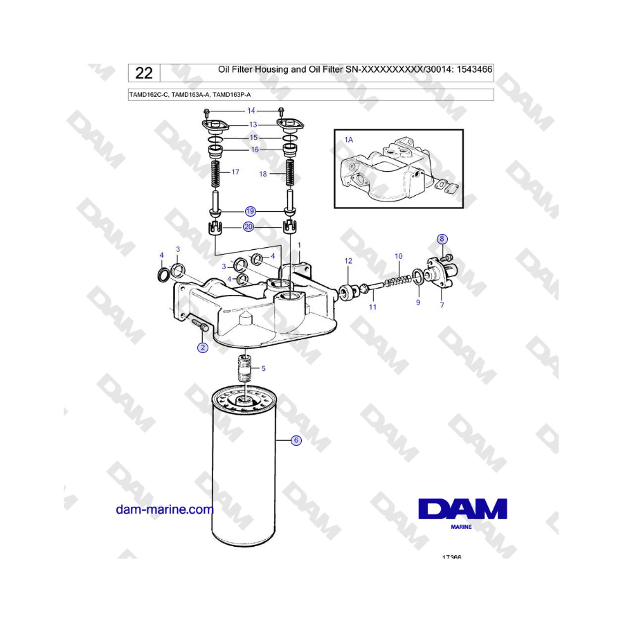 Volvo Penta TAMD162C-C, TAMD163A-A, TAMD163P-A - Oil Filter Housing and Oil Filter