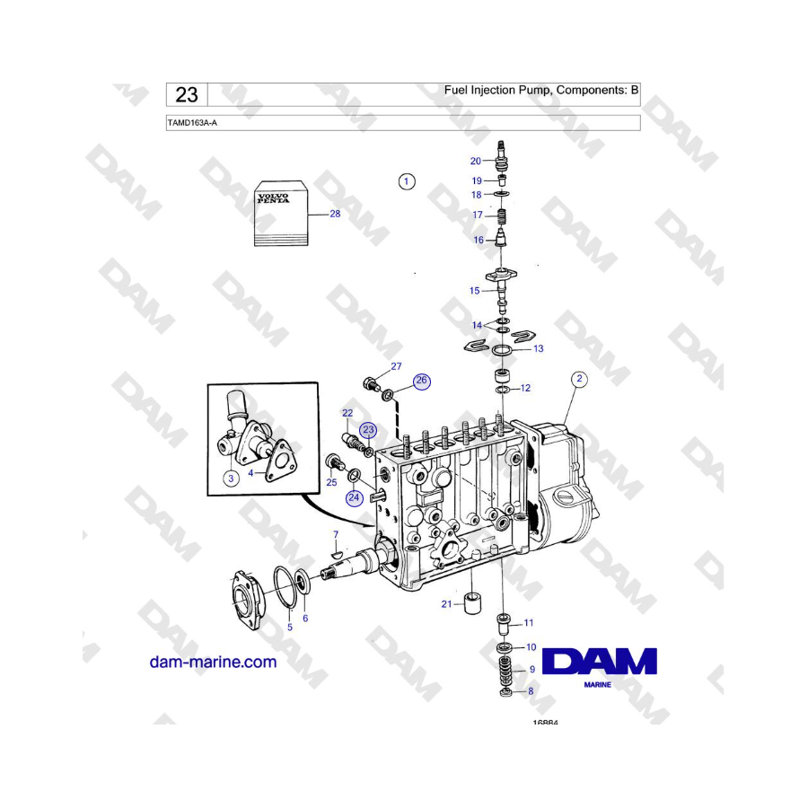 Volvo Penta TAMD163A-A - Fuel Injection Pump, Components: B