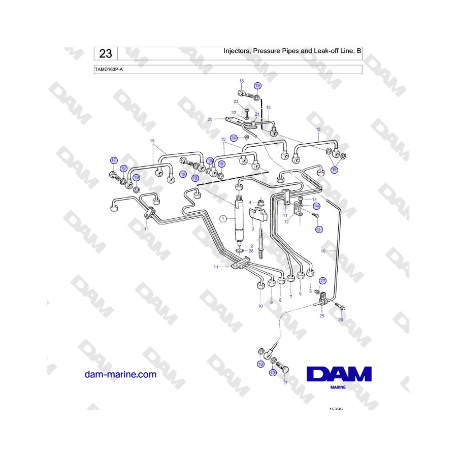 Volvo Penta TAMD163P-A - Injectors, Pressure Pipes and Leak-off Line: B