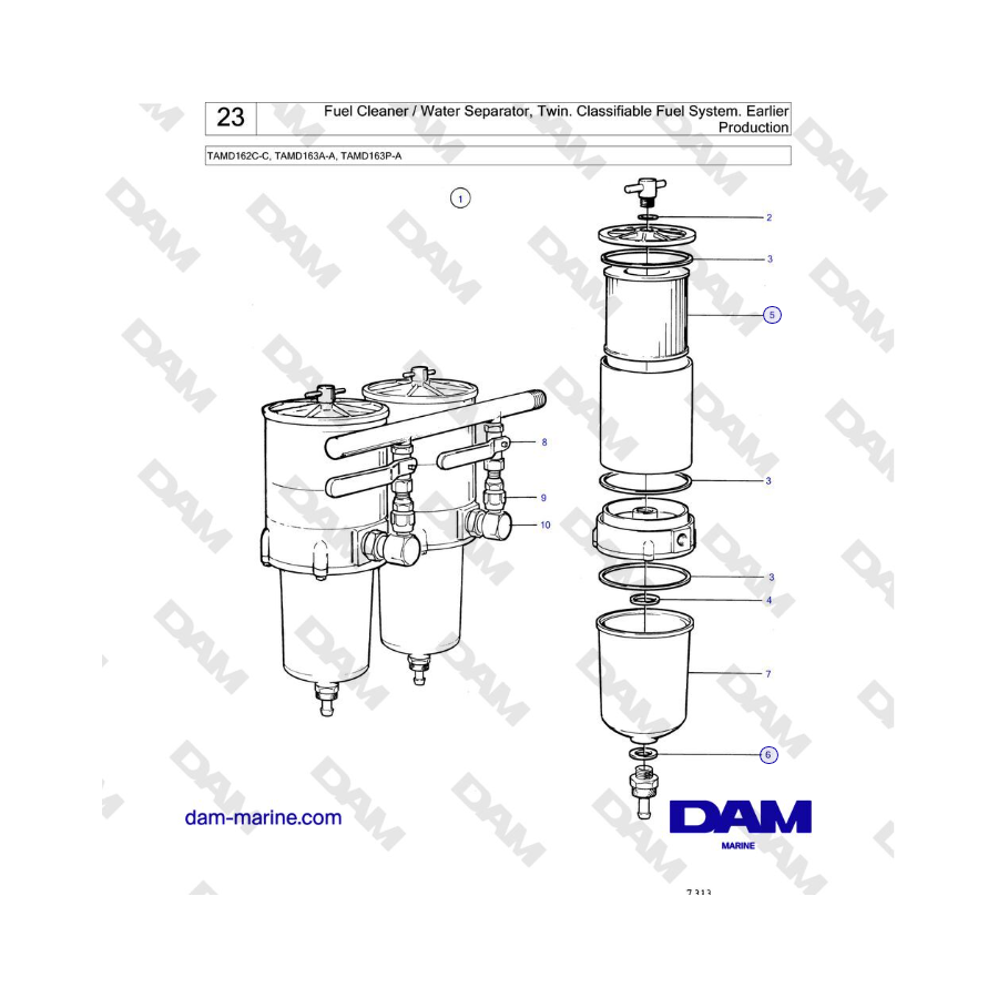 Volvo Penta TAMD162C-C, TAMD163A-A, TAMD163P-A - Fuel Cleaner / Water Separator, Twin. Classifiable Fuel System