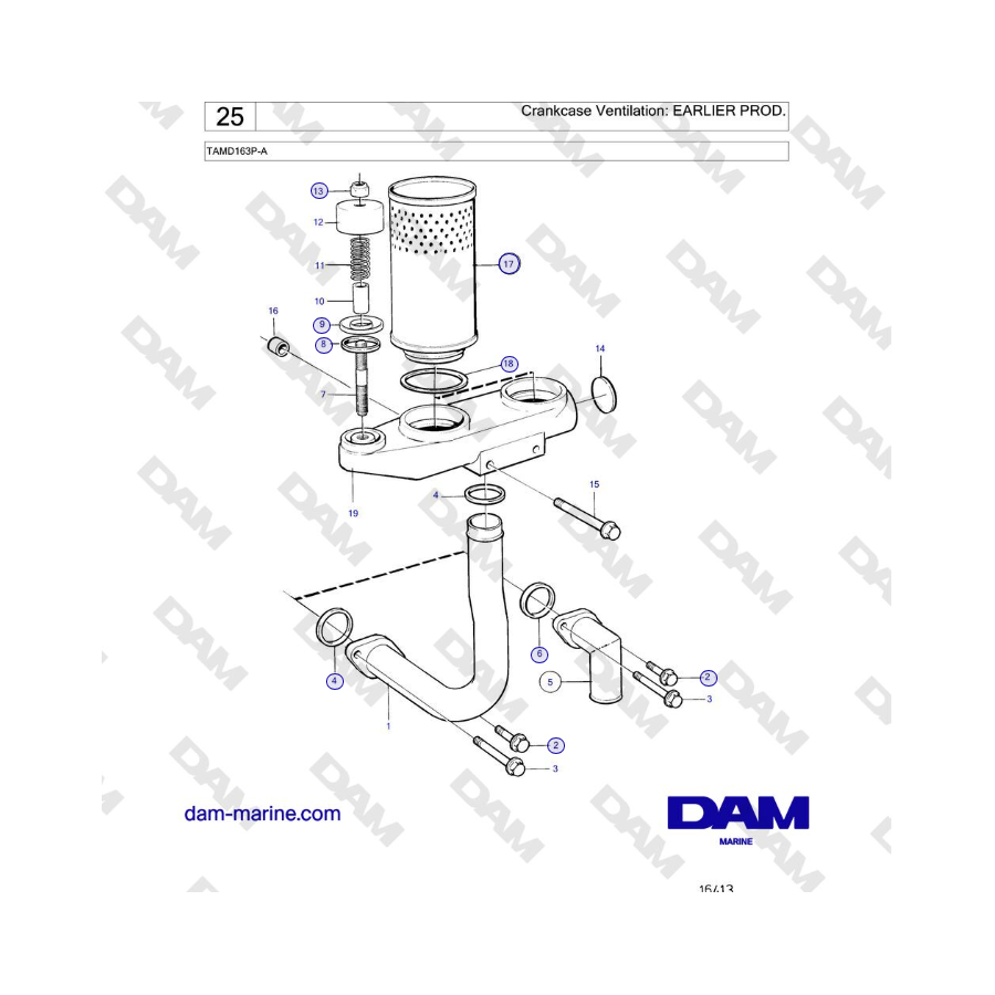 Volvo Penta TAMD163P-A - Crankcase Ventilation: EARLIER PROD. 