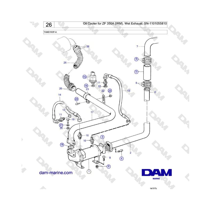 Volvo Penta TAMD163P-A - Oil Cooler for ZF 350A (IRM). Wet Exhaust