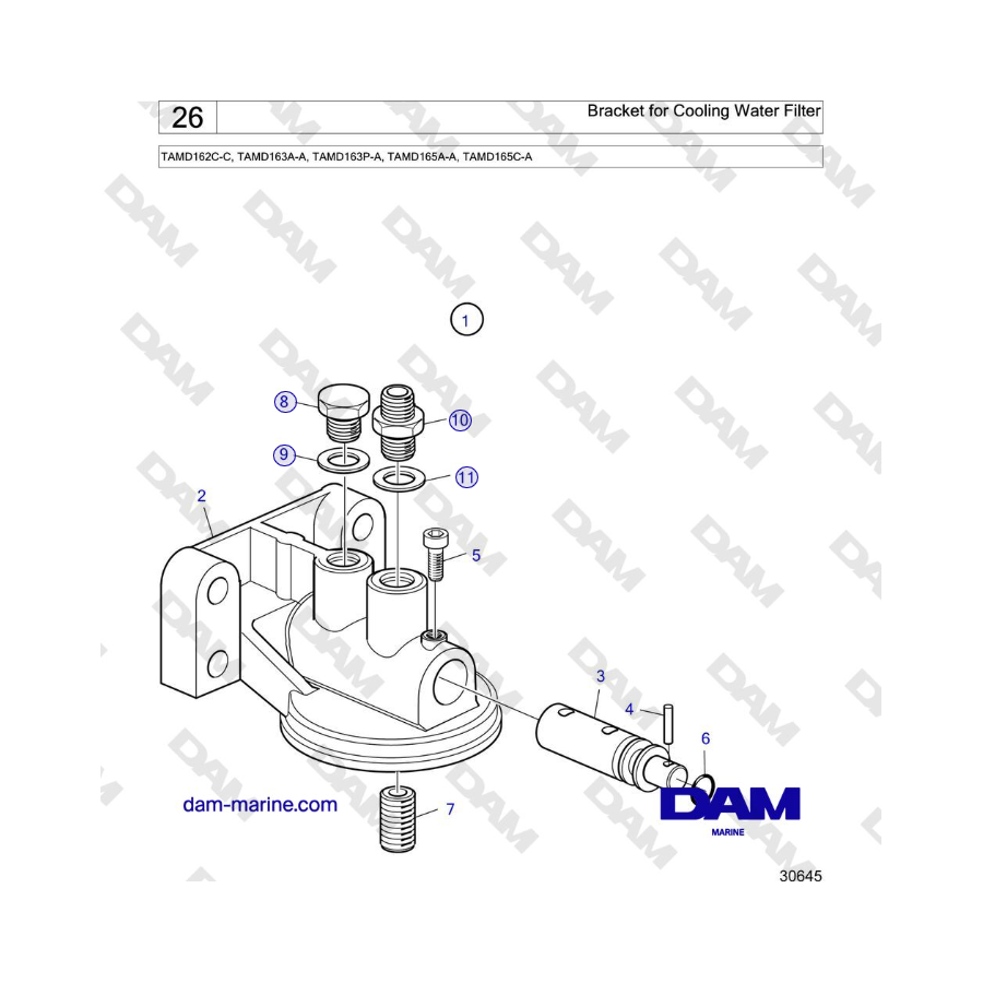 Volvo Penta TAMD162C-C, TAMD163A-A, TAMD163P-A, TAMD165A-A, TAMD165C-A - Bracket for Cooling Water Filter