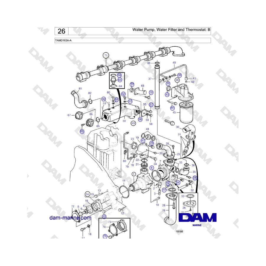 Volvo Penta TAMD163A-A - Water Pump, Water Filter and Thermostat: B