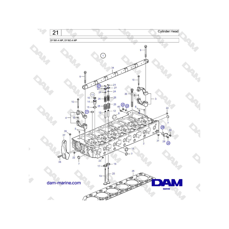 Volvo Penta D11B1-A MP, D11B2-A MP - Cylinder Head