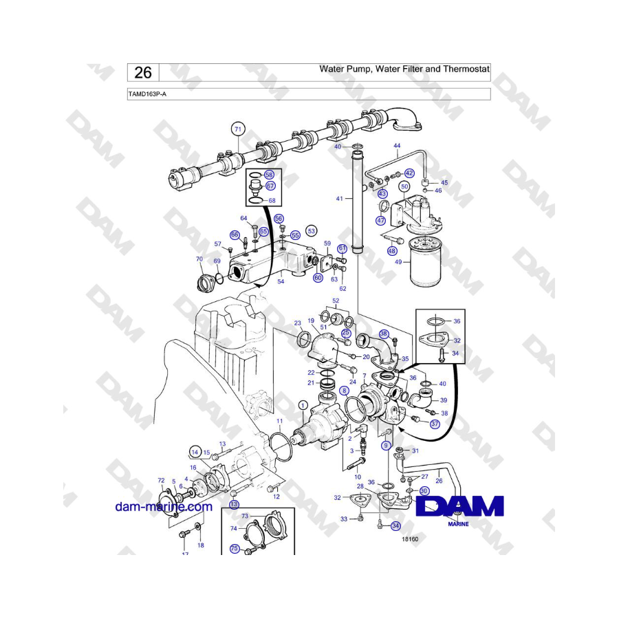 Volvo Penta TAMD163P-A - Water Pump, Water Filter and Thermostat