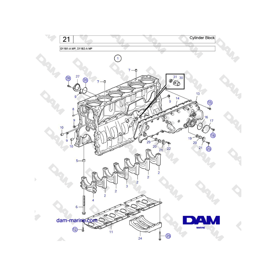 Volvo Penta D11B1-A MP, D11B2-A MP - Cylinder Block