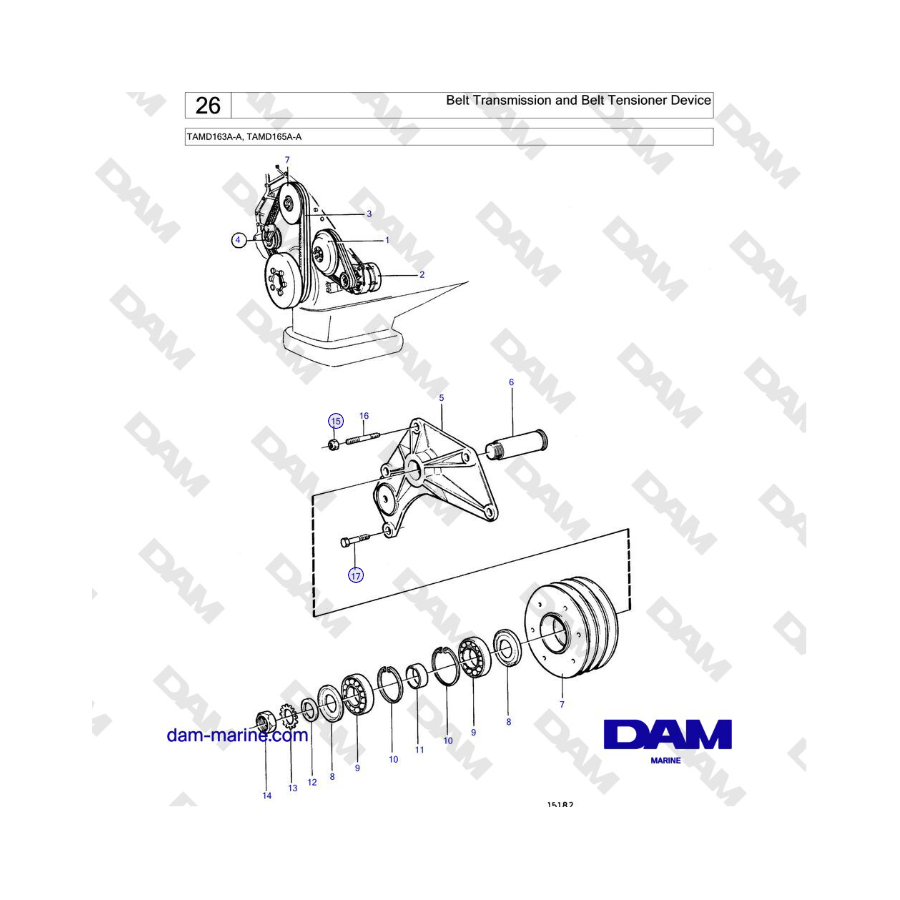 Volvo Penta TAMD163A-A, TAMD165A-A - Belt Transmission and Belt Tensioner Device