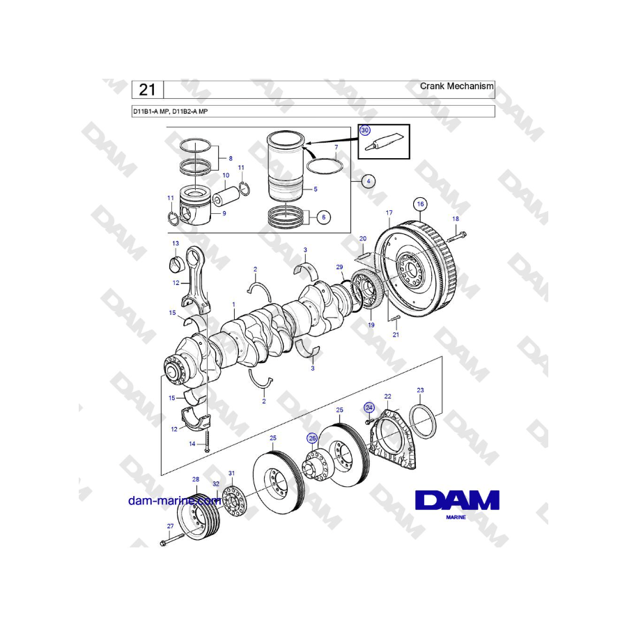 Volvo Penta D11B1-A MP, D11B2-A MP - Crank Mechanism