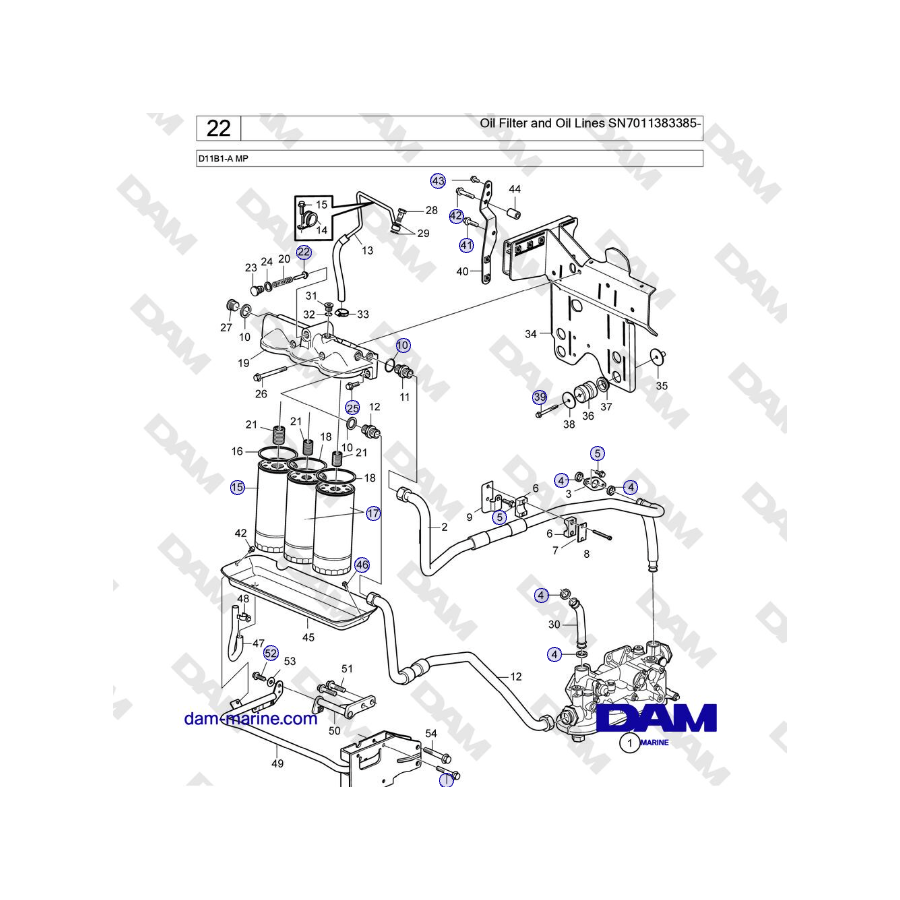 Volvo Penta D11B1-A MP - Oil Filter and Oil Lines SN7011383385-