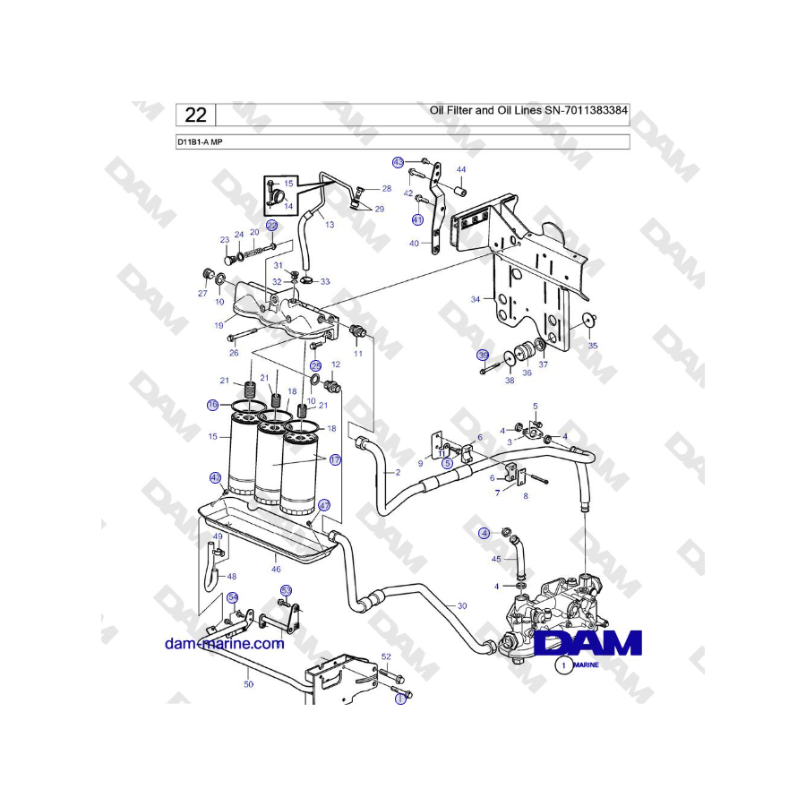 Volvo Penta D11B1-A MP - Oil Filter and Oil Lines SN-7011383384