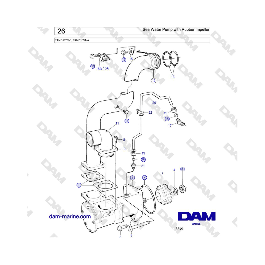 Volvo Penta TAMD162C-C, TAMD163A-A - Sea Water Pump with Rubber Impeller