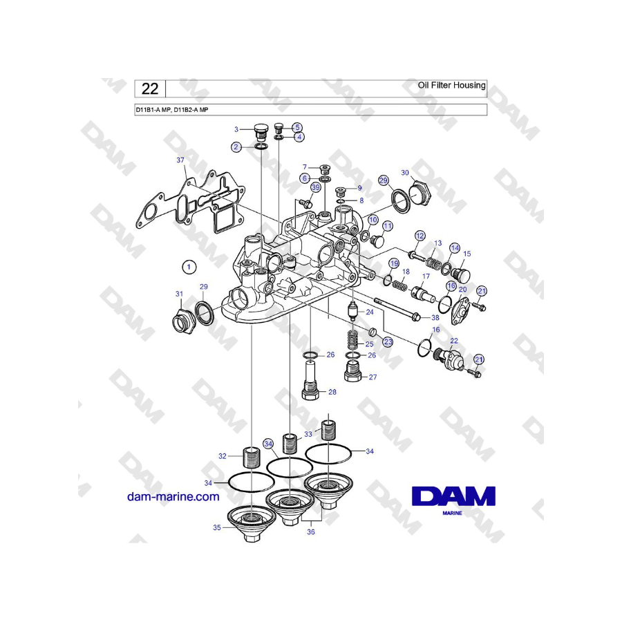 Volvo Penta D11B1-A MP, D11B2-A MP - Oil Filter Housing