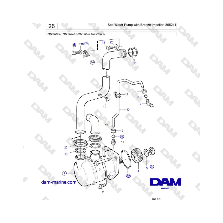 Volvo Penta TAMD162C-C, TAMD163A-A, TAMD165A-A, TAMD165C-A - Sea Water Pump with Bronze Impeller