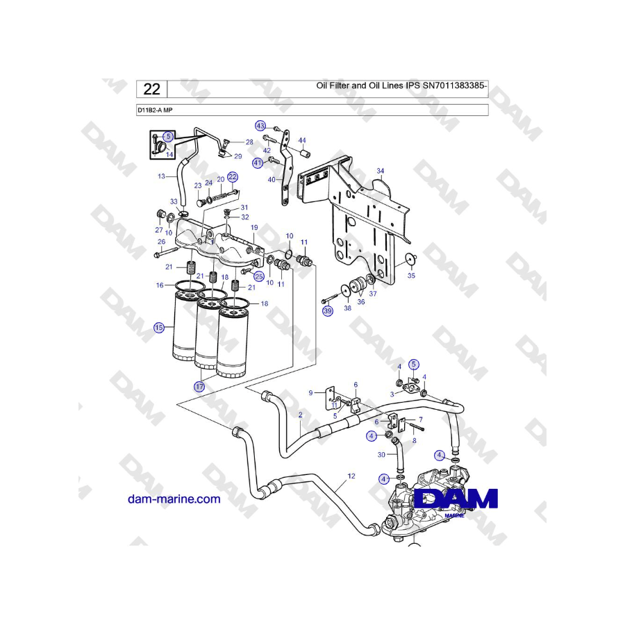 Volvo Penta D11B2-A MP - Oil Filter and Oil Lines IPS SN-7011383384