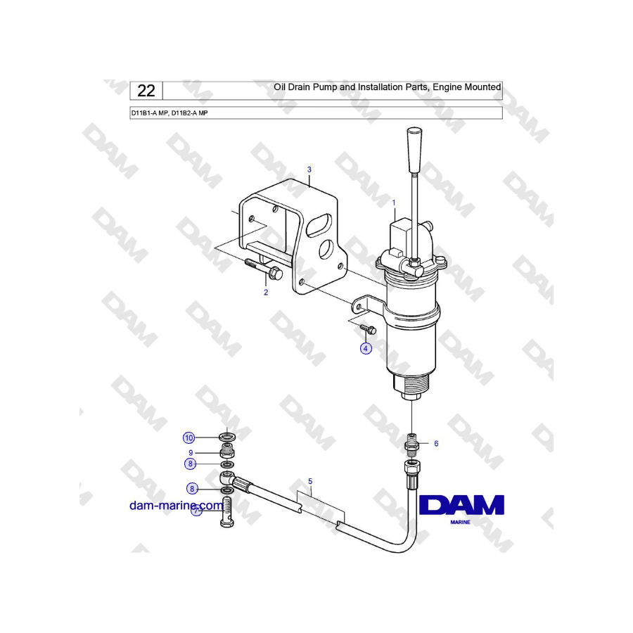 Volvo Penta D11B1-A MP, D11B2-A MP - Oil Drain Pump and Installation Parts, Engine Mounted