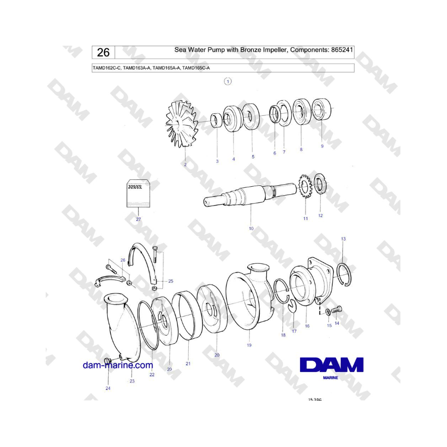 Volvo Penta TAMD162C-C, TAMD163A-A, TAMD165A-A, TAMD165C-A - Sea Water Pump with Bronze Impeller, Components