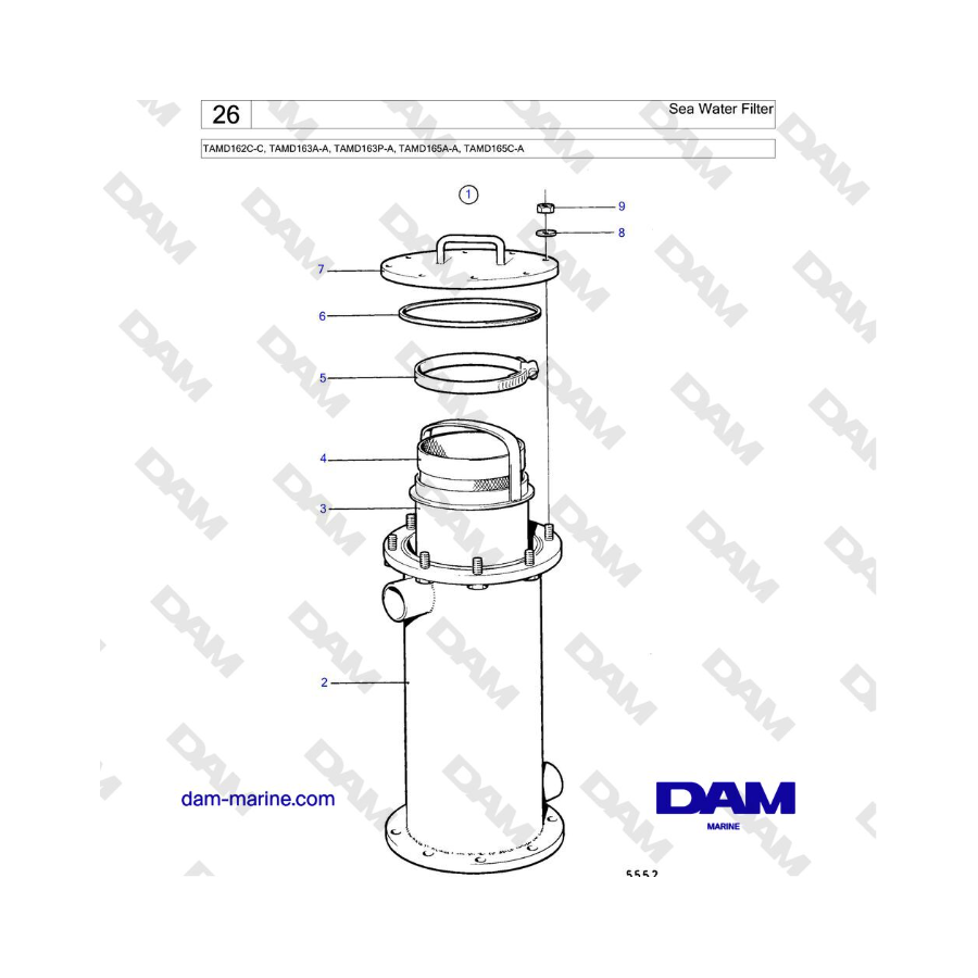 Volvo Penta TAMD162C-C, TAMD163A-A, TAMD163P-A, TAMD165A-A, TAMD165C-A - Sea Water Filter 