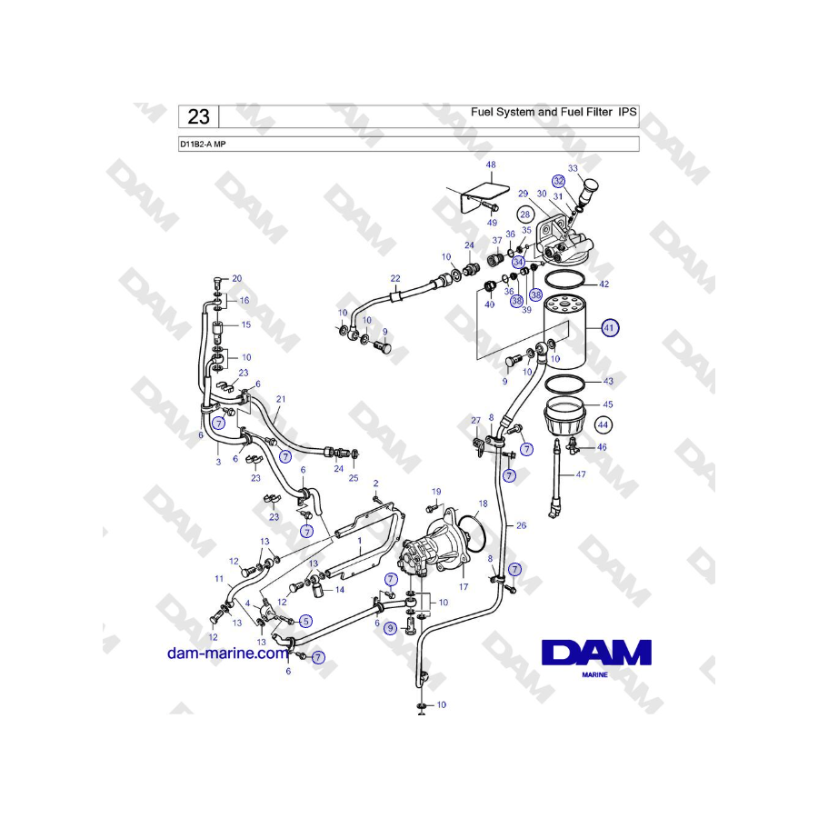 Volvo Penta D11B2-A MP - Fuel System and Fuel Filter IPS