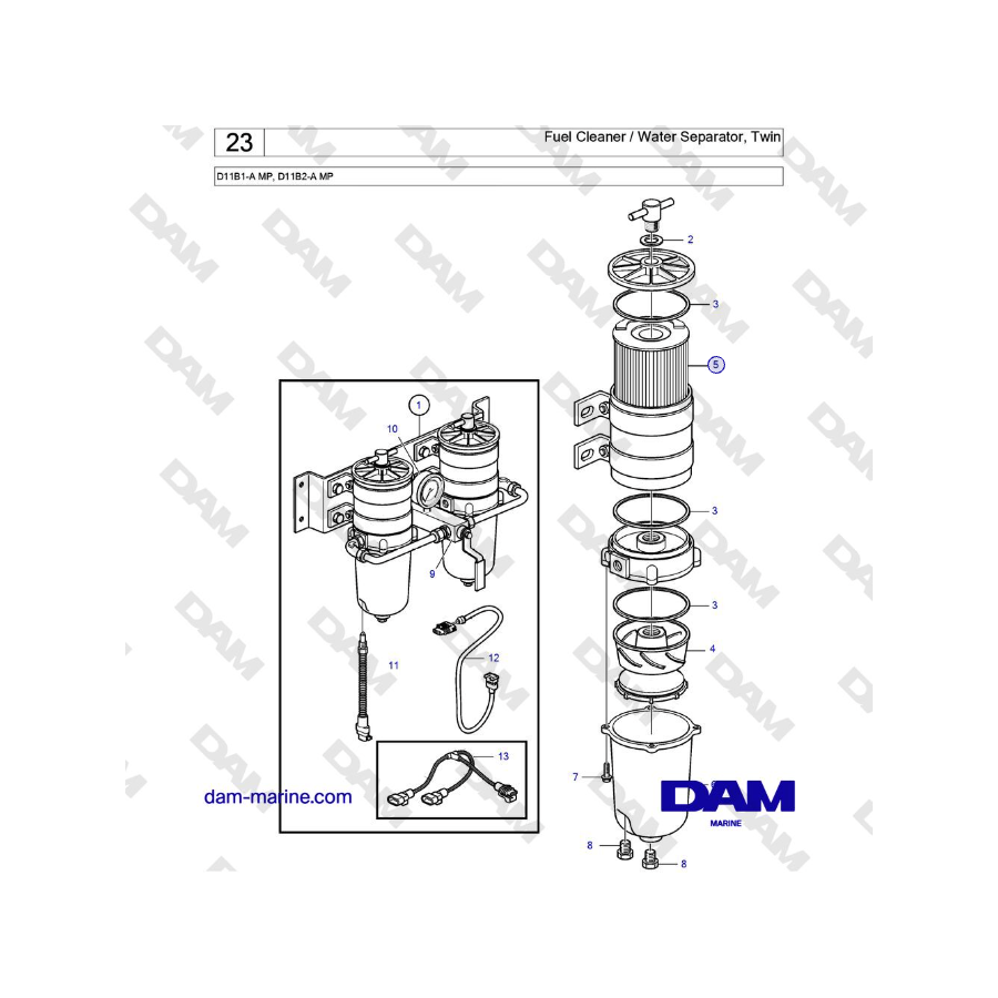 Volvo Penta D11B1-A MP, D11B2-A MP - Fuel Cleaner / Water Separator, Twin