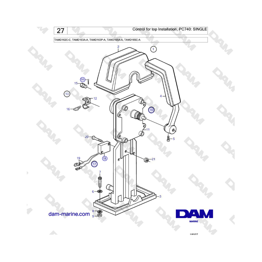 Volvo Penta TAMD162C-C, TAMD163A-A, TAMD163P-A, TAMD165A-A, TAMD165C-A - Control for top Installation, PC740: SINGLE 