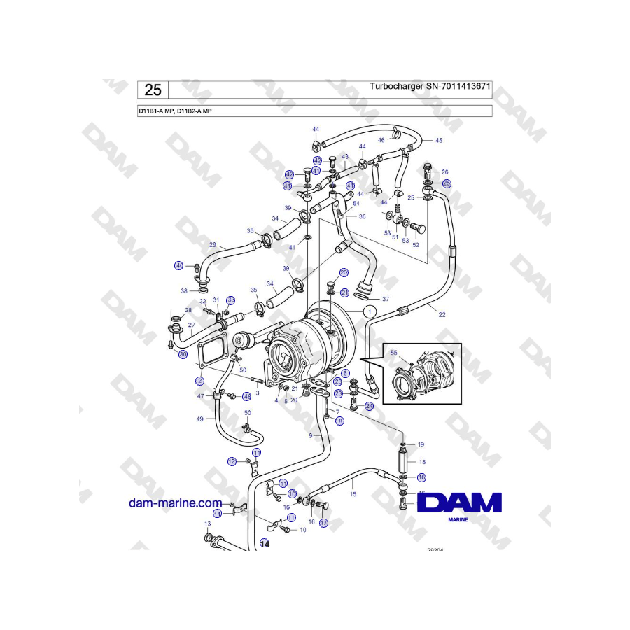 Volvo Penta D11B1-A MP, D11B2-A MP - Turbocharger SN-7011413671