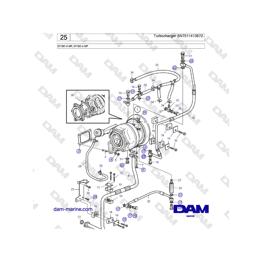 Volvo Penta D11B1-A MP, D11B2-A MP - Turbocharger SN7011413672-