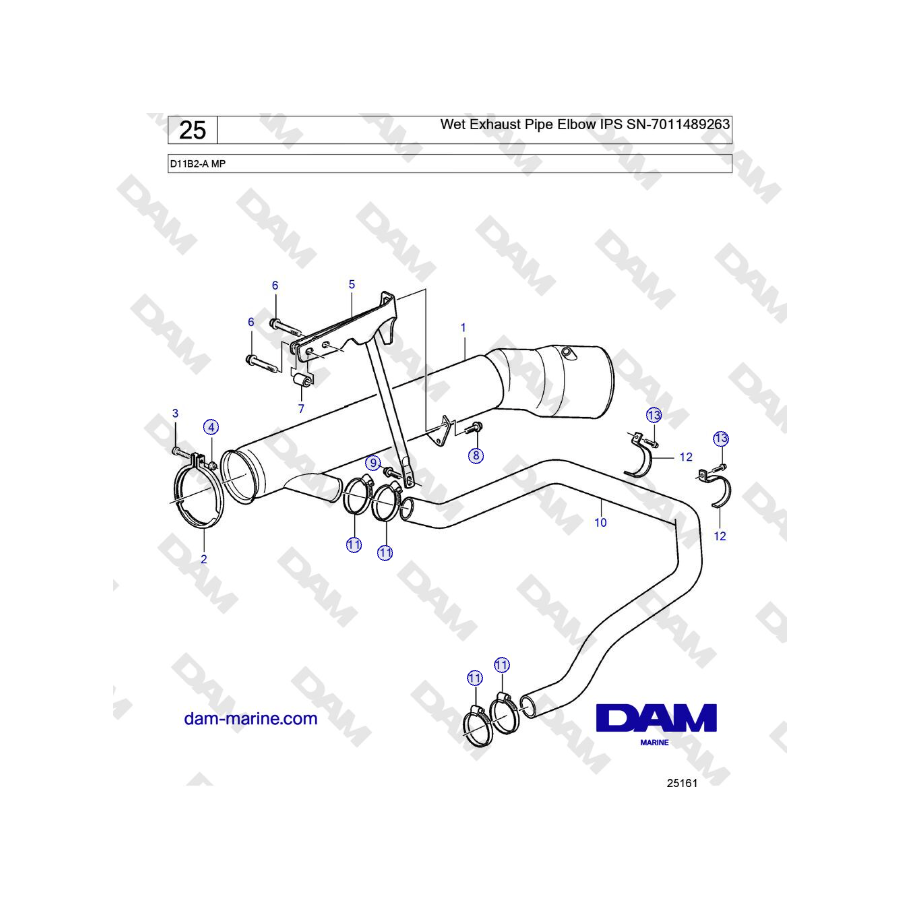 Volvo Penta D11B2-A MP - Wet Exhaust Pipe Elbow IPS SN-7011489263