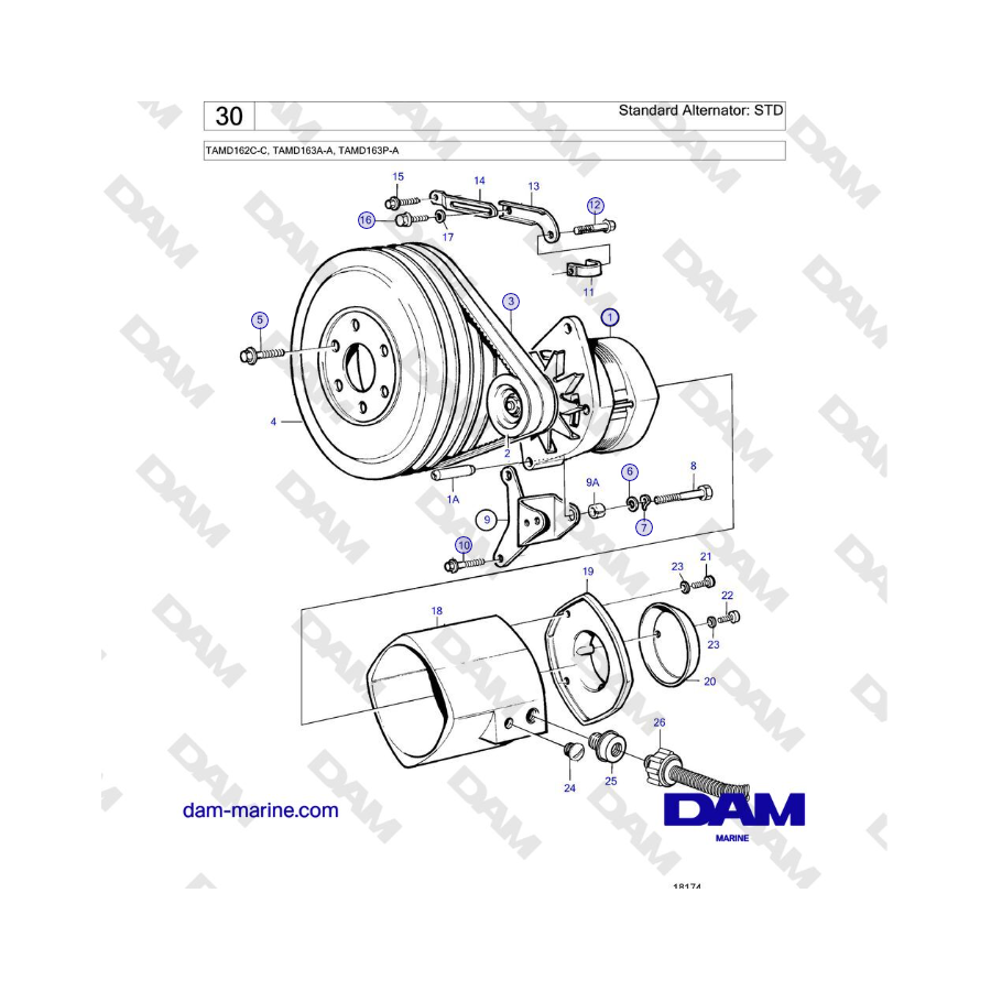 Volvo Penta TAMD162C-C, TAMD163A-A, TAMD163P-A - Standard Alternator: STD