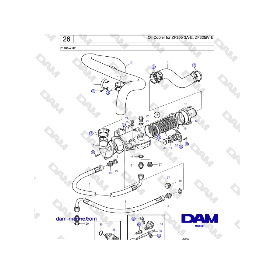 Volvo Penta D11B1-A MP - Oil Cooler for ZF305-3A-E, ZF325iV-E