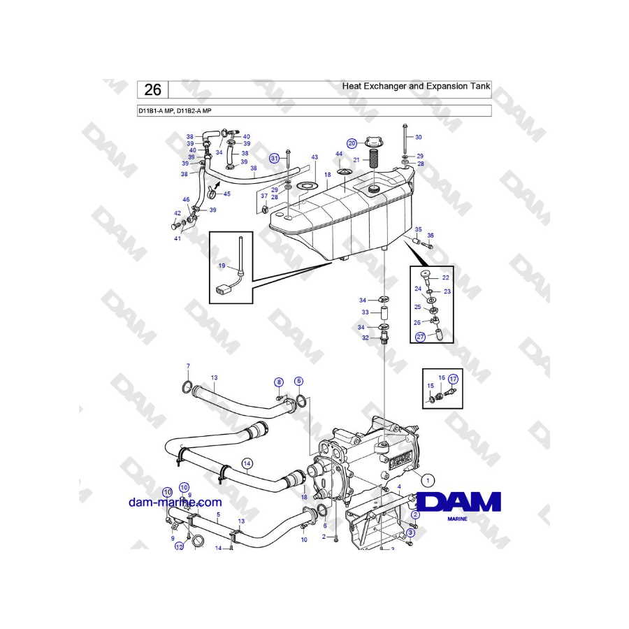 Volvo Penta D11B1-A MP, D11B2-A MP - Heat Exchanger and Expansion Tank