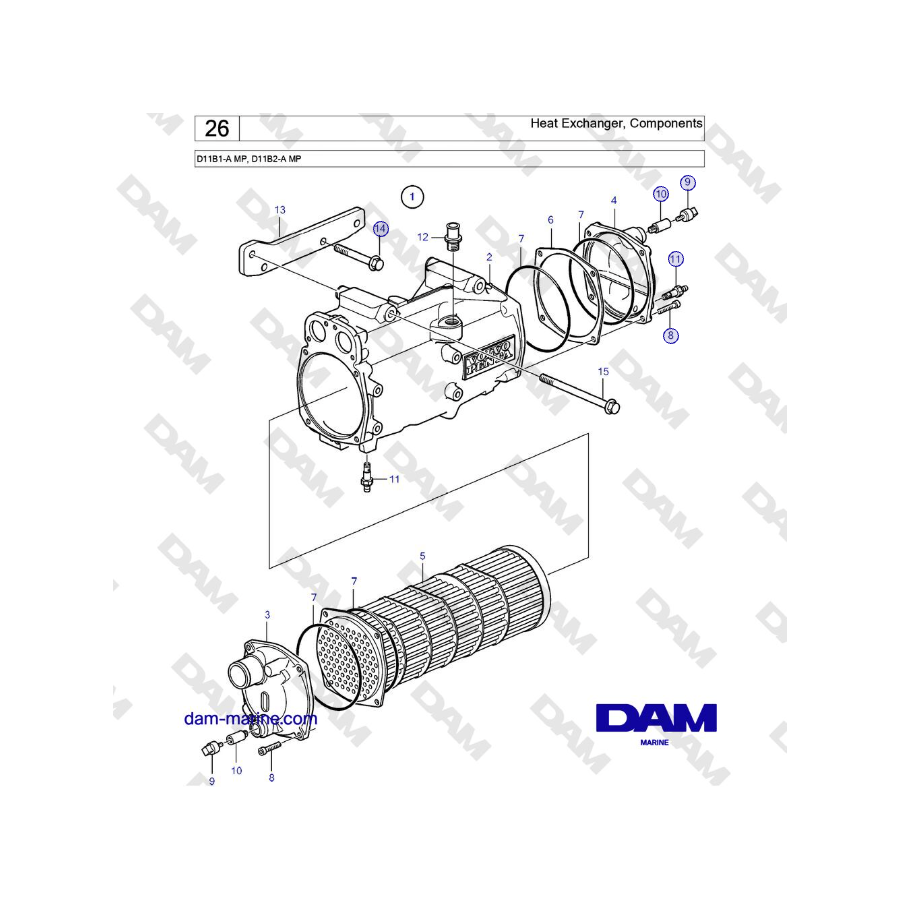 Volvo Penta D11B1-A MP, D11B2-A MP - Heat Exchanger, Components