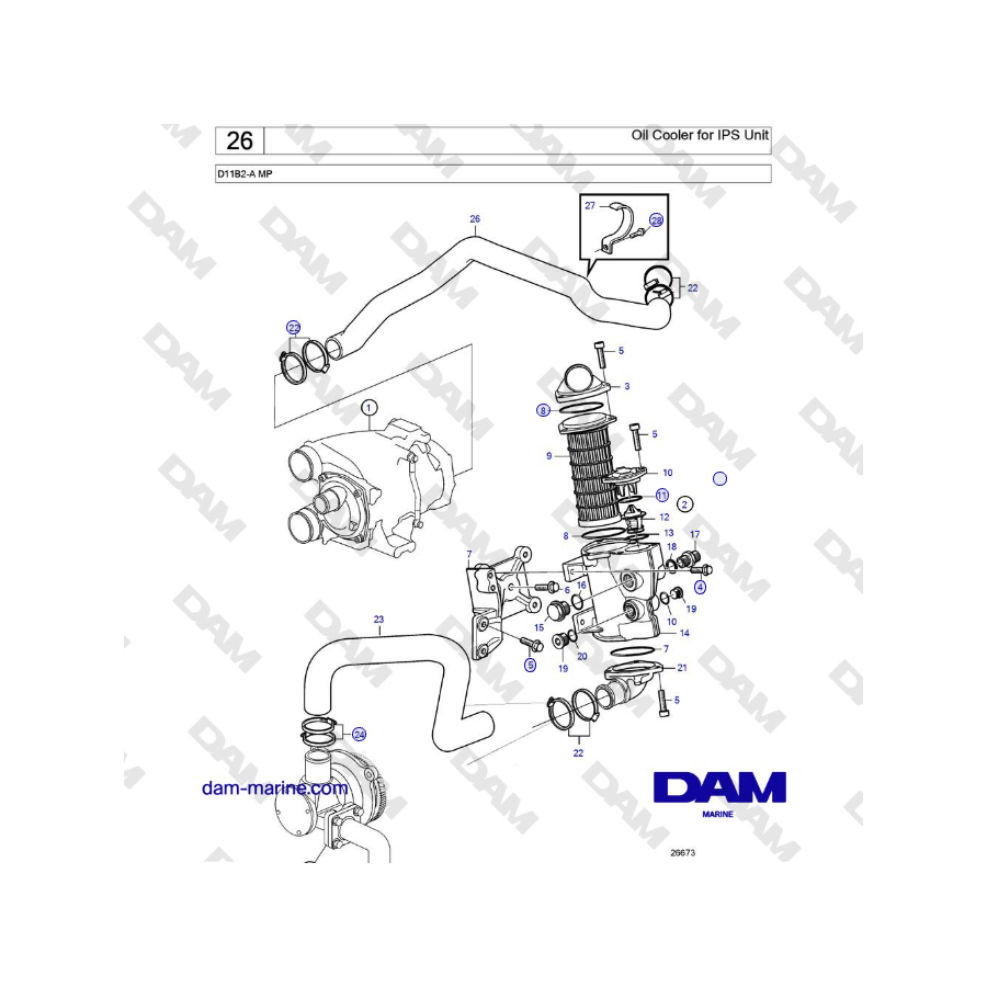 Volvo Penta D11B2-A MP - Oil Cooler for IPS Unit