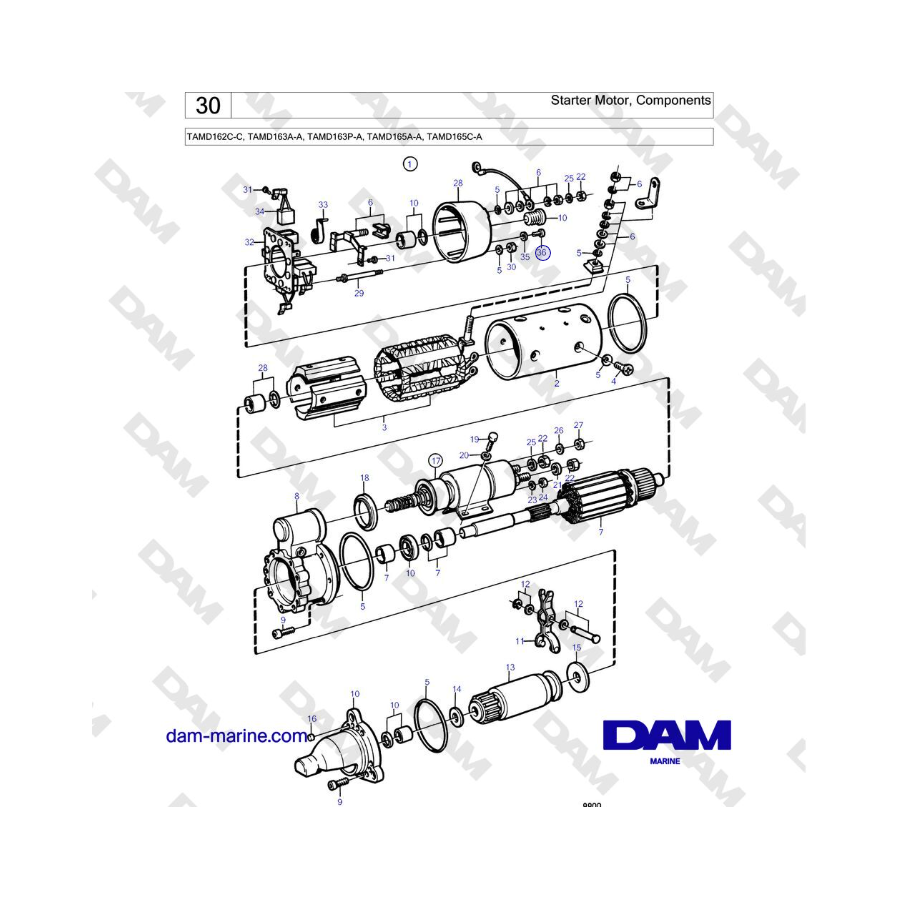 Volvo Penta TAMD162C-C, TAMD163A-A, TAMD163P-A, TAMD165A-A, TAMD165C-A - Starter Motor, Components