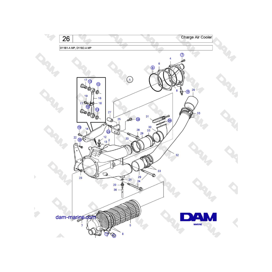 Volvo Penta D11B1-A MP, D11B2-A MP - Charge Air Cooler