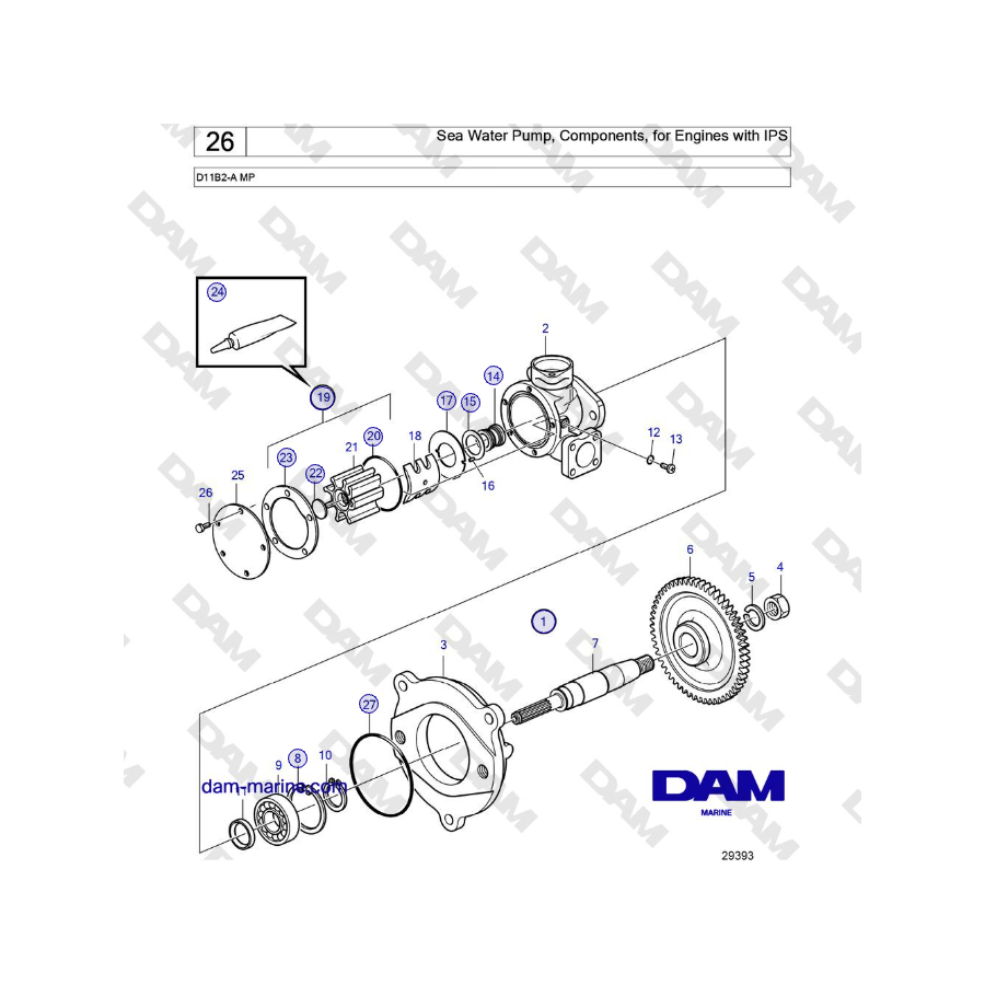 Volvo Penta D11B2-A MP - Sea Water Pump, Components, for Engines with IPS